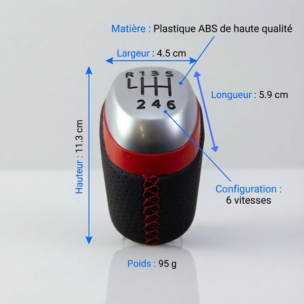 Pommeau de vitesse clio 4 - 6 vitesses - Noir et rouge - vue de face