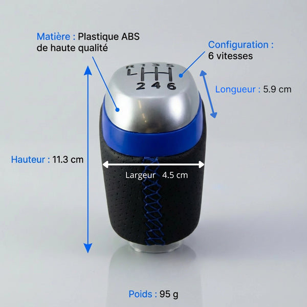 Pommeau de vitesse clio 4 - 6 vitesses - Noir et bleu - vue de face