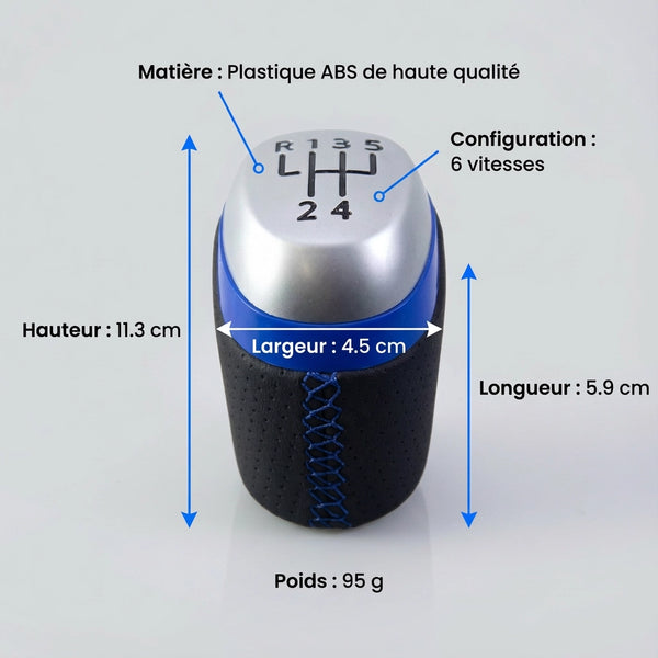Pommeau de vitesse clio 4 - 5 vitesses - Noir et bleu - vue de face