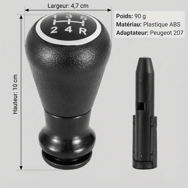Pommeau de vitesse 207 - 5 vitesses - Noir - vue de face